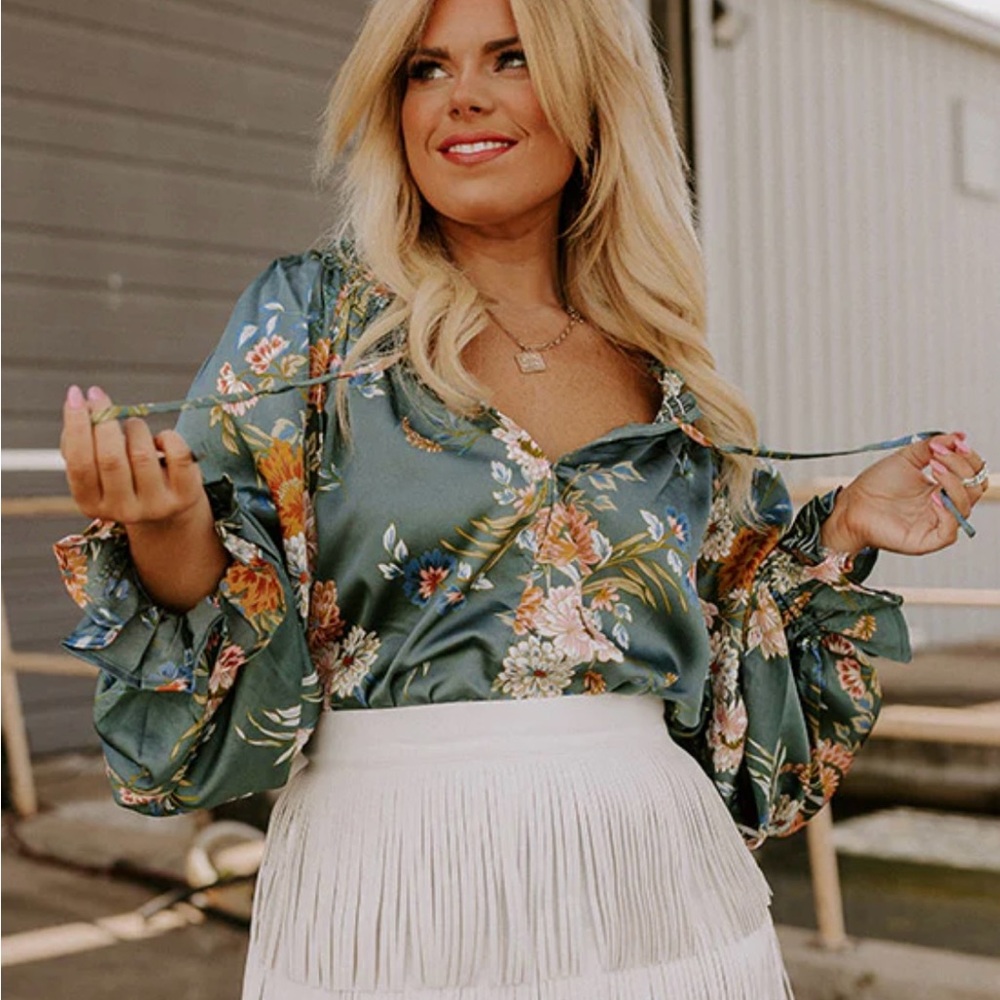 Bohme Floral Tie Neck Blouse